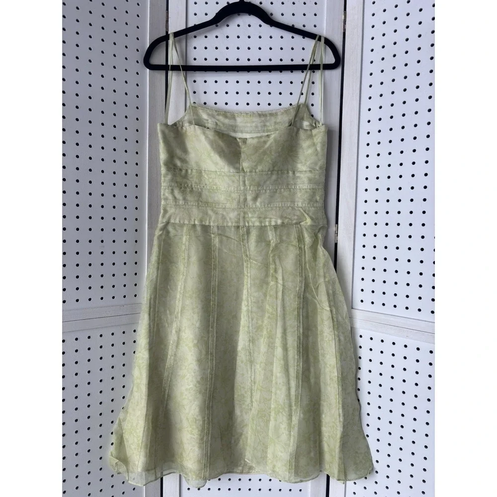 LOFT Women's 6 Light Green Floral Silk Sundress Square‎ Neck Strappy Lined